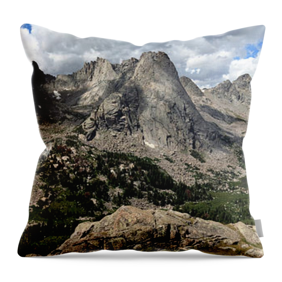Wyoming Throw Pillow featuring the photograph Cirque of the Towers Panoramic by Brett Pelletier