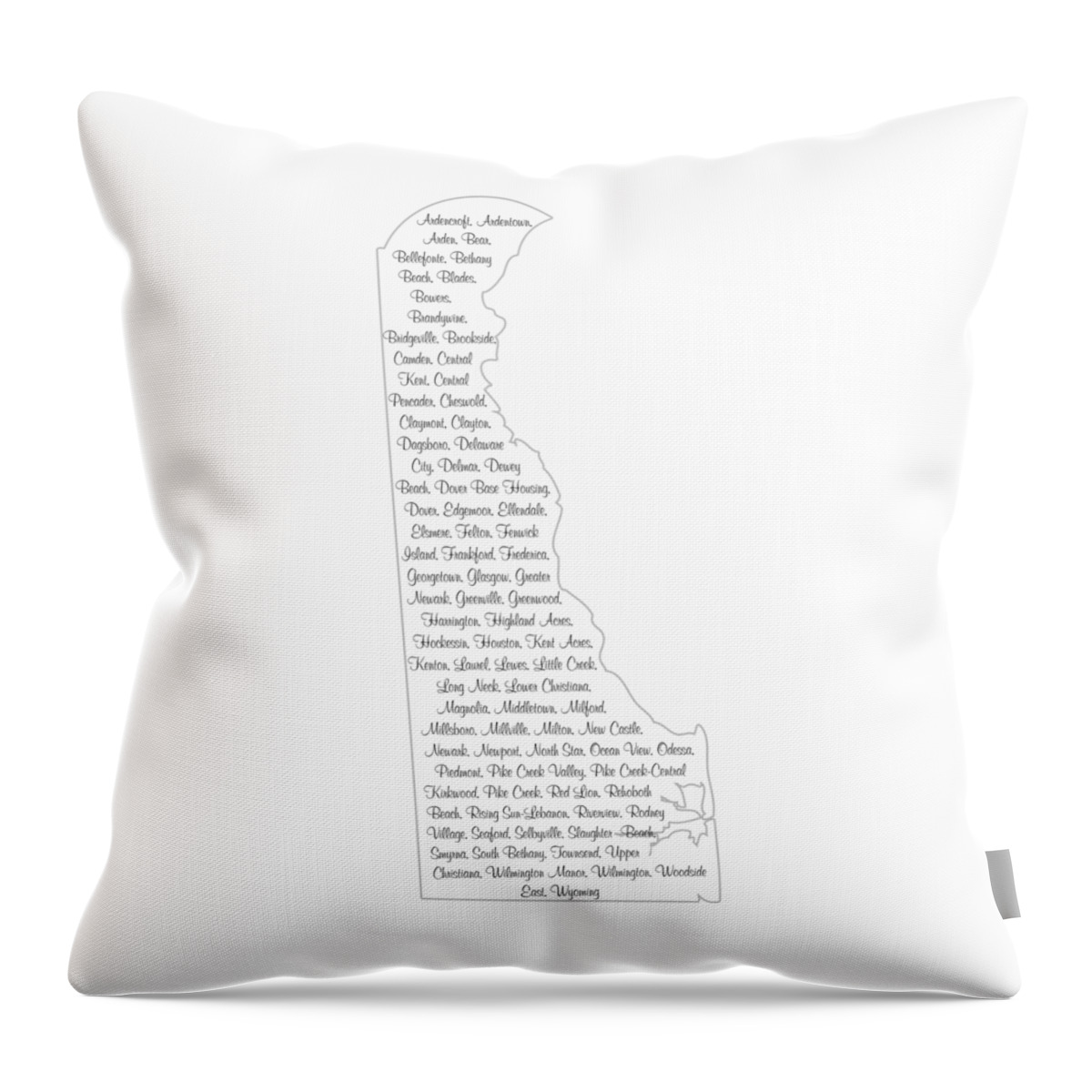 Delaware Throw Pillow featuring the digital art Cities and Towns in Delaware Black by Custom Home Fashions