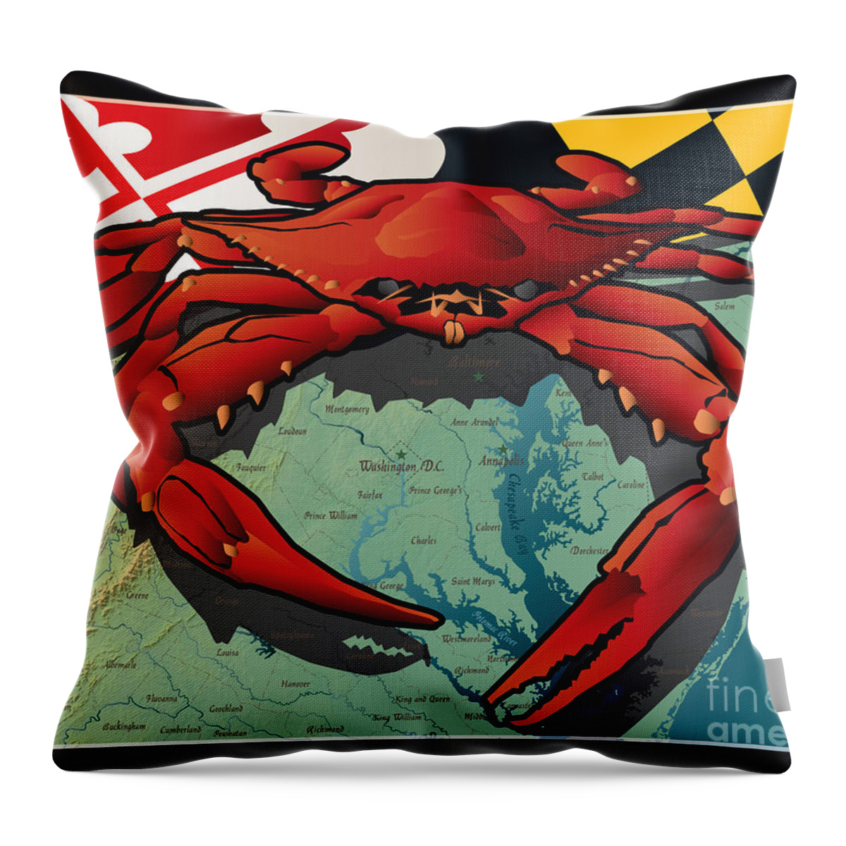 Crab Throw Pillow featuring the digital art Citizen Crab of Maryland by Joe Barsin