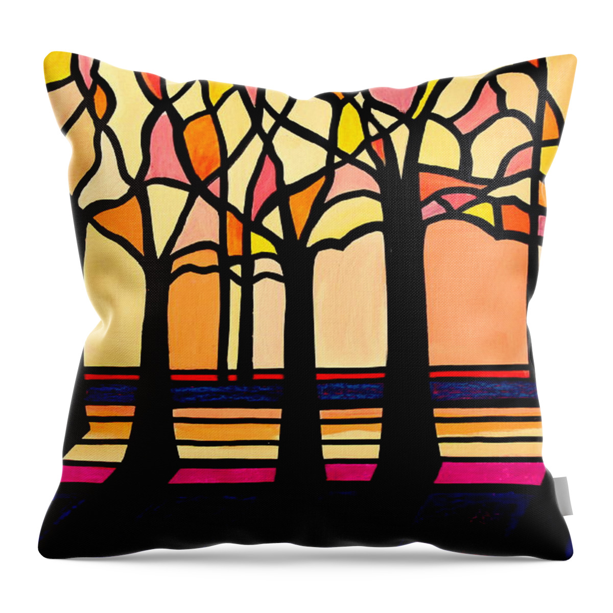 Landscape Throw Pillow featuring the painting Citrus Glass Trees by Elizabeth Robinette Tyndall