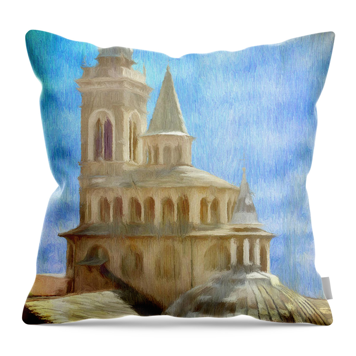 Above Throw Pillow featuring the painting Citta Alta from Above by Jeffrey Kolker