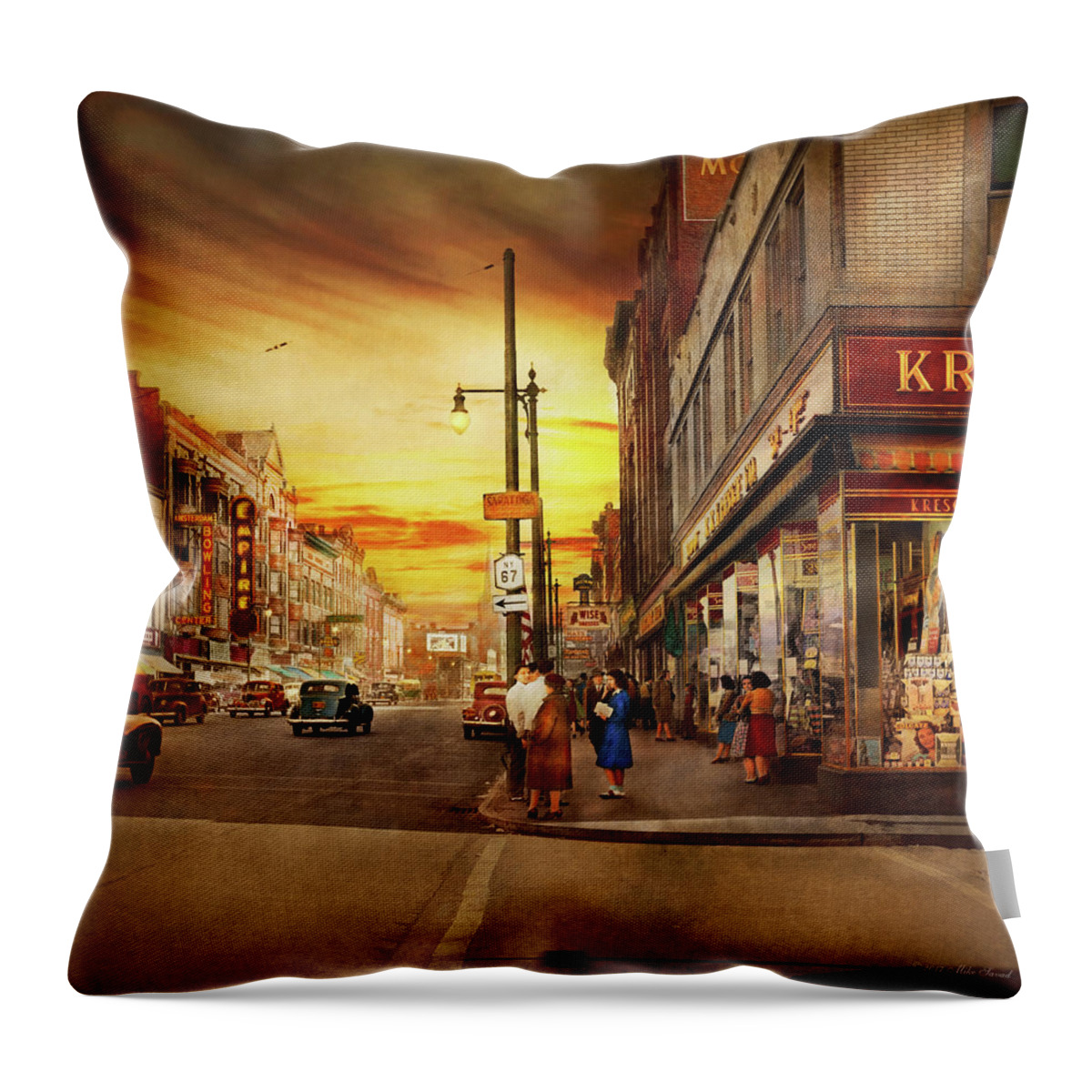 Amsterdam Throw Pillow featuring the photograph City - Amsterdam NY - The lost city 1941 by Mike Savad
