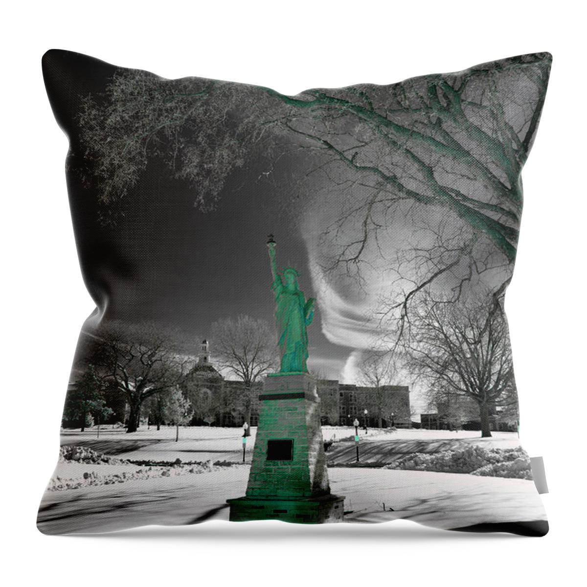 City High Throw Pillow featuring the photograph City High Statue by Jamieson Brown