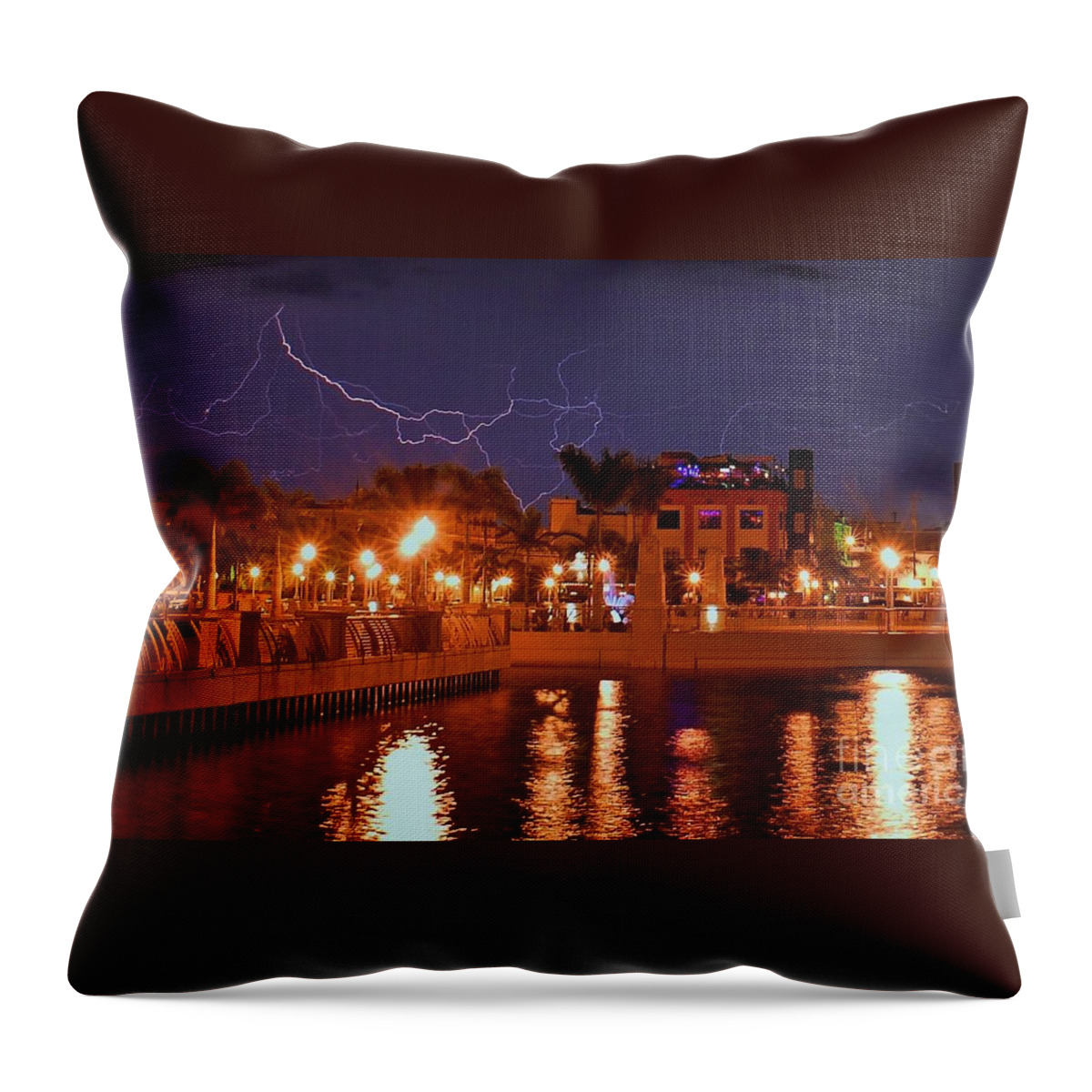 Lightning Throw Pillow featuring the photograph City Storm by Quinn Sedam