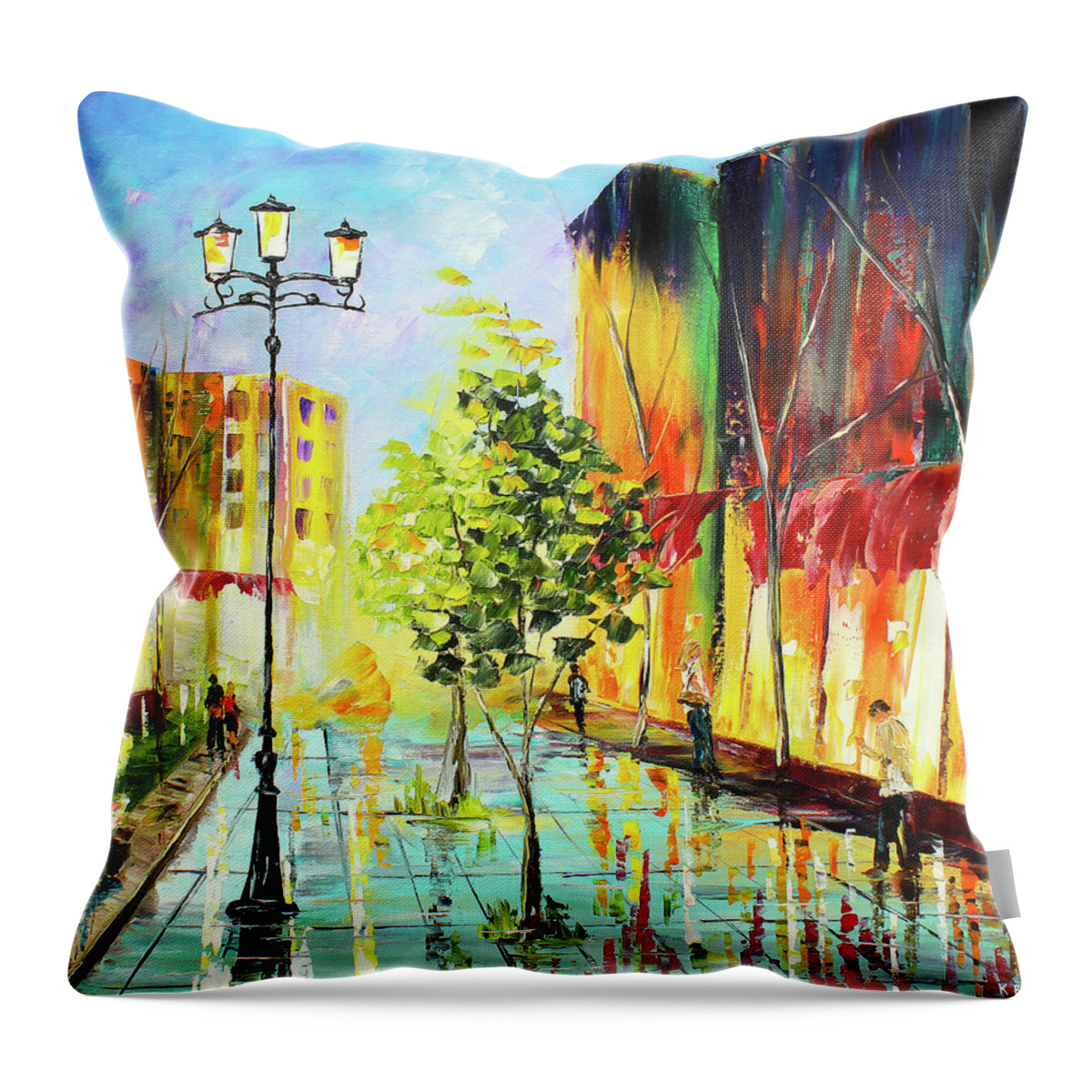 Caribbean House Throw Pillow featuring the painting City Street by Kevin Brown
