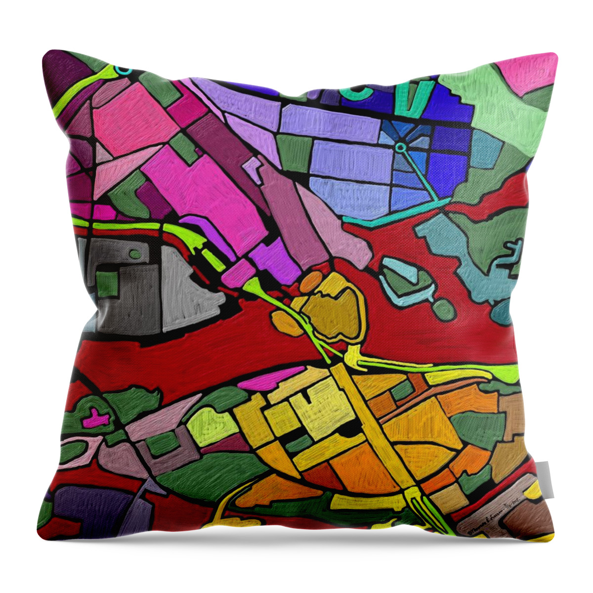 Fantasy Throw Pillow featuring the painting Cityplan#2 by ThomasE Jensen