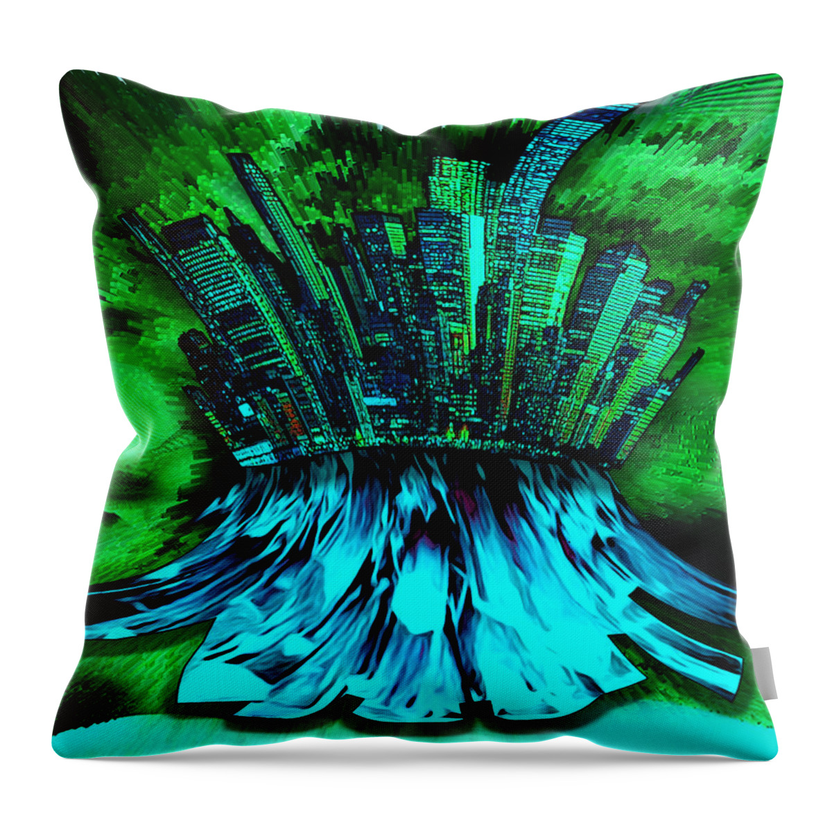 Urban Art Throw Pillow featuring the digital art Cityscape Blue by Kanisha Moye