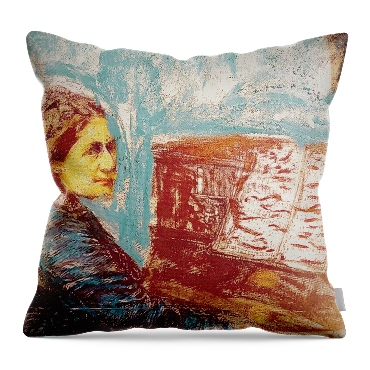 Clara Schumann At Piano Throw Pillow featuring the drawing Clara Schumann Study by Bencasso Barnesquiat
