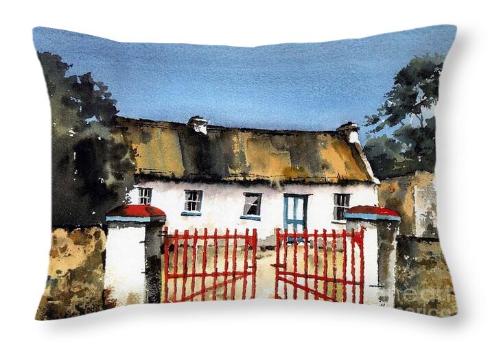 Cottages Throw Pillow featuring the painting CLARE.. Marianne's Cottage, Ballyvaughan by Val Byrne