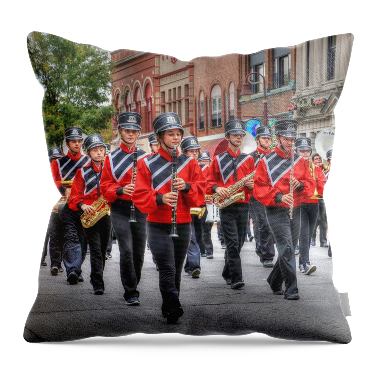 Clarinda Throw Pillow featuring the photograph Clarinda Iowa Marching Band by J Laughlin