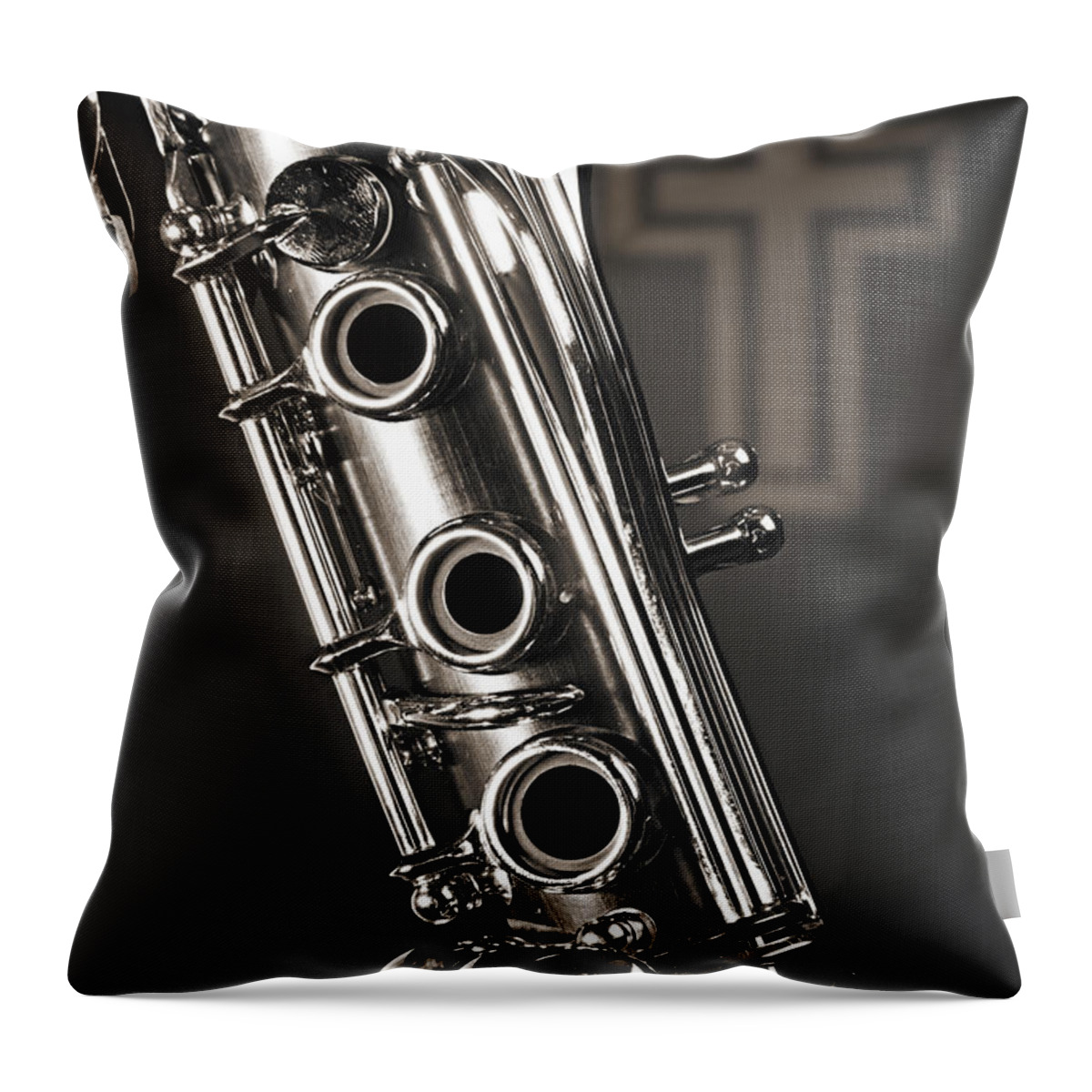 Clarinet Throw Pillow featuring the photograph Clarinet Music Instrument with a Cross 3521.01 by M K Miller