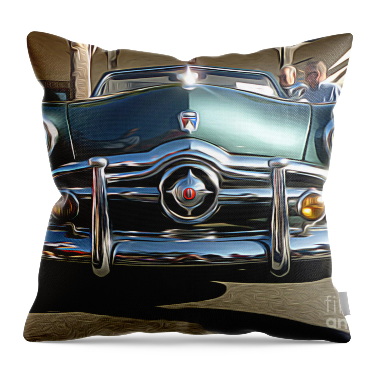 Cars Throw Pillow featuring the digital art Classic Cars - 1950 Ford Custom Deluxe Convertible Club Coupe - green by Jason Freedman