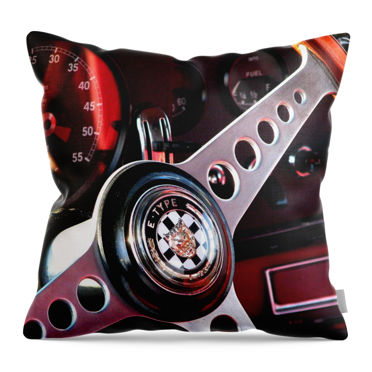 Classic Jaguar E Type 4.2 Throw Pillow featuring the photograph In The Drivers Seat by Angela Davies