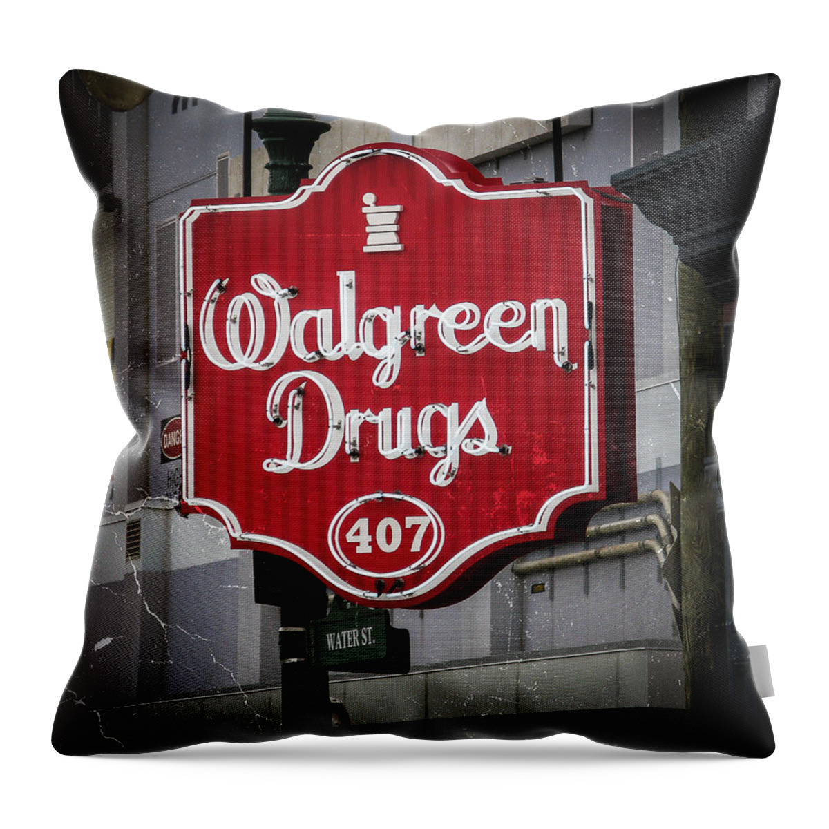 Sign Throw Pillow featuring the photograph Classic Walgreen by Perry Webster