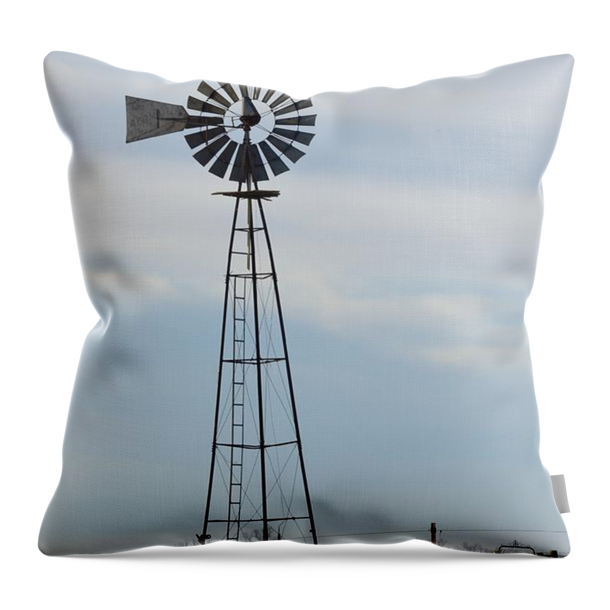 Wind Mill Windmill Midwest Farm Field Throw Pillow featuring the photograph Classic Windmill 3030 by Ken DePue