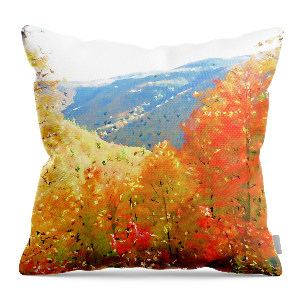 Clear And Cool Autumn Days Throw Pillow featuring the painting Clear and cool autumn days by Jeelan Clark