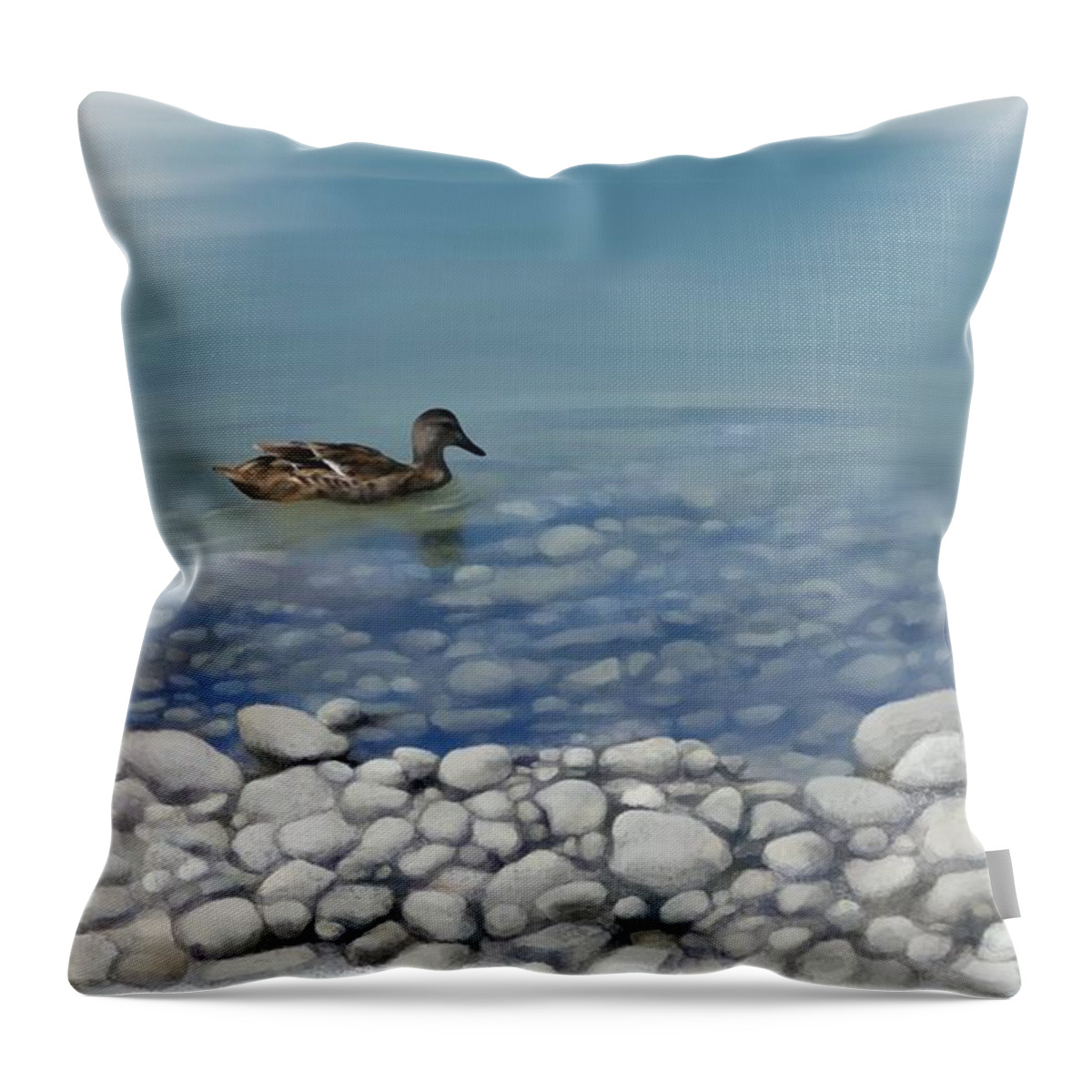Duck Throw Pillow featuring the painting Clear water by Ivana Westin