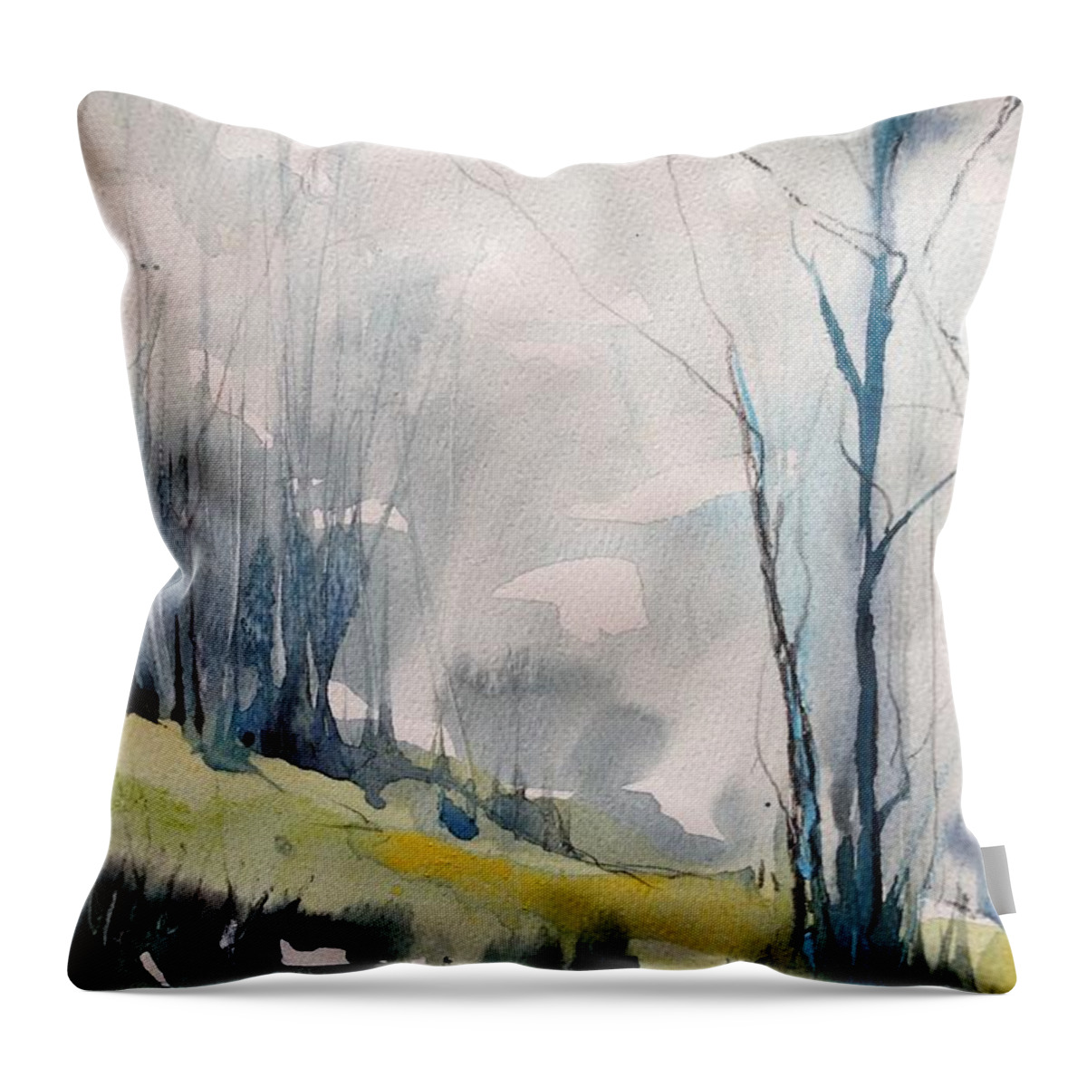 Landscape Throw Pillow featuring the painting Clearing By the Riverbank by Robin Miller-Bookhout