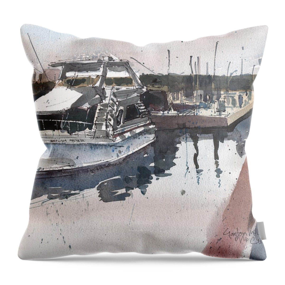 Seascape Throw Pillow featuring the painting Clearwater Yacht by Gaston McKenzie