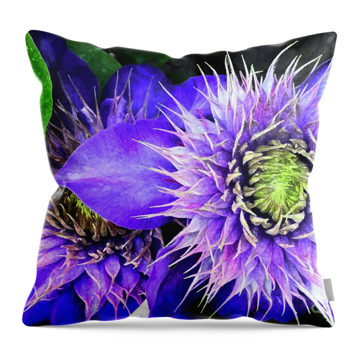Clematis Throw Pillow featuring the photograph Clematis Multi Blue by Barbie Corbett-Newmin