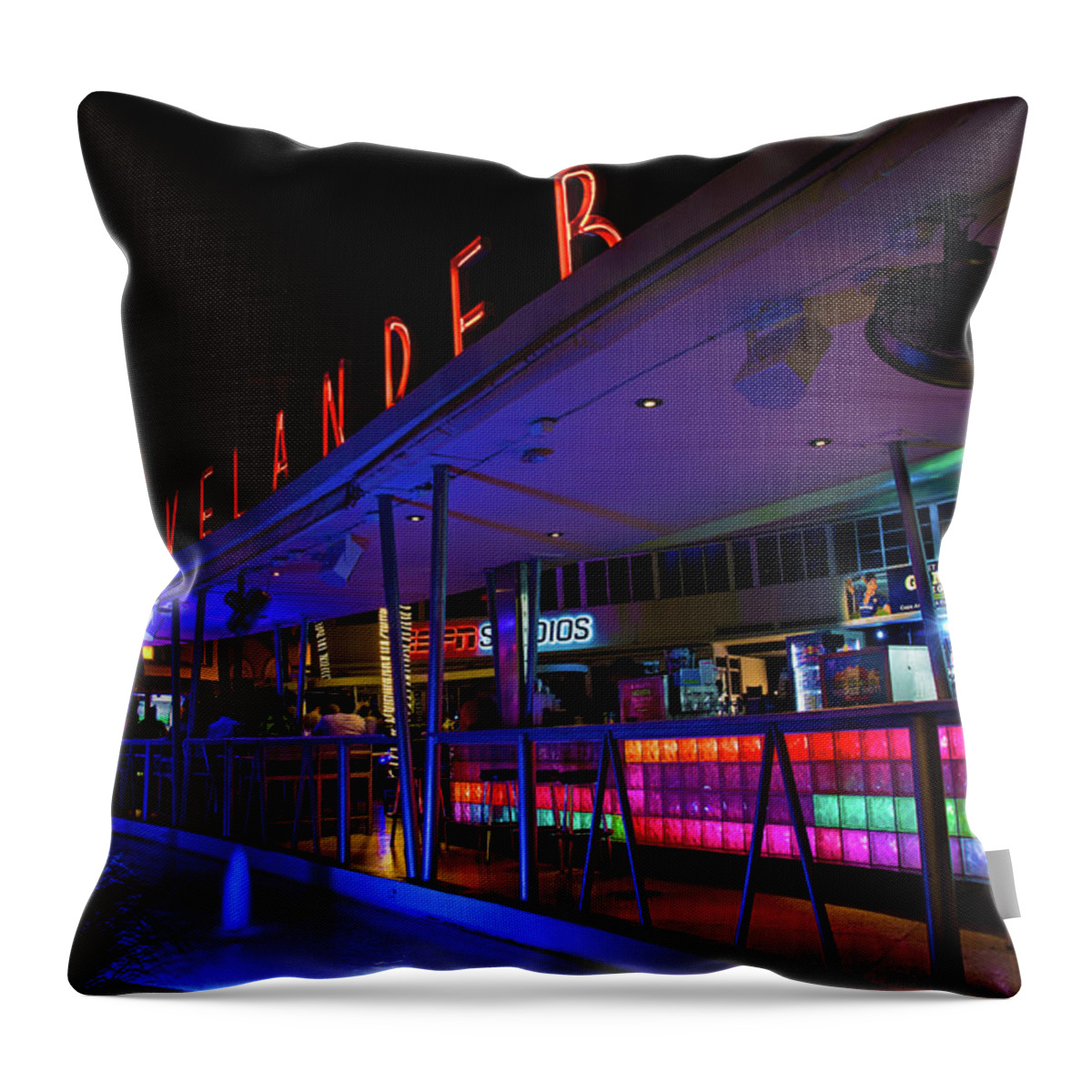 Miami Beach Throw Pillow featuring the photograph Clevelander Bar by Rick Bravo