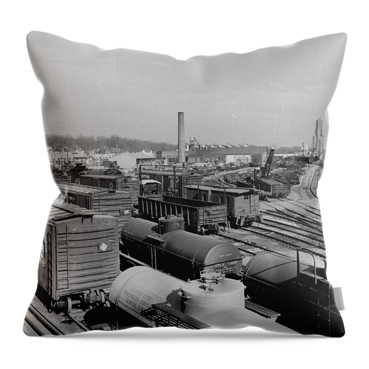 Iowa Throw Pillow featuring the photograph Clinton Machine Shop at Work by Chicago and North Western Historical Society