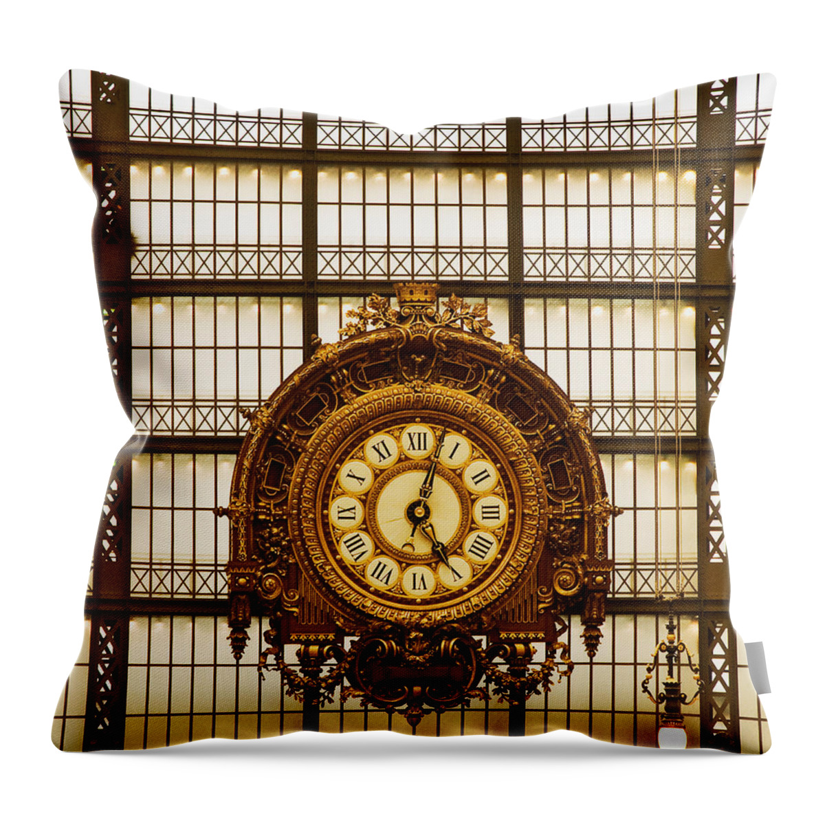 Paris Throw Pillow featuring the photograph Clock Dorsay Museum by Mick Burkey