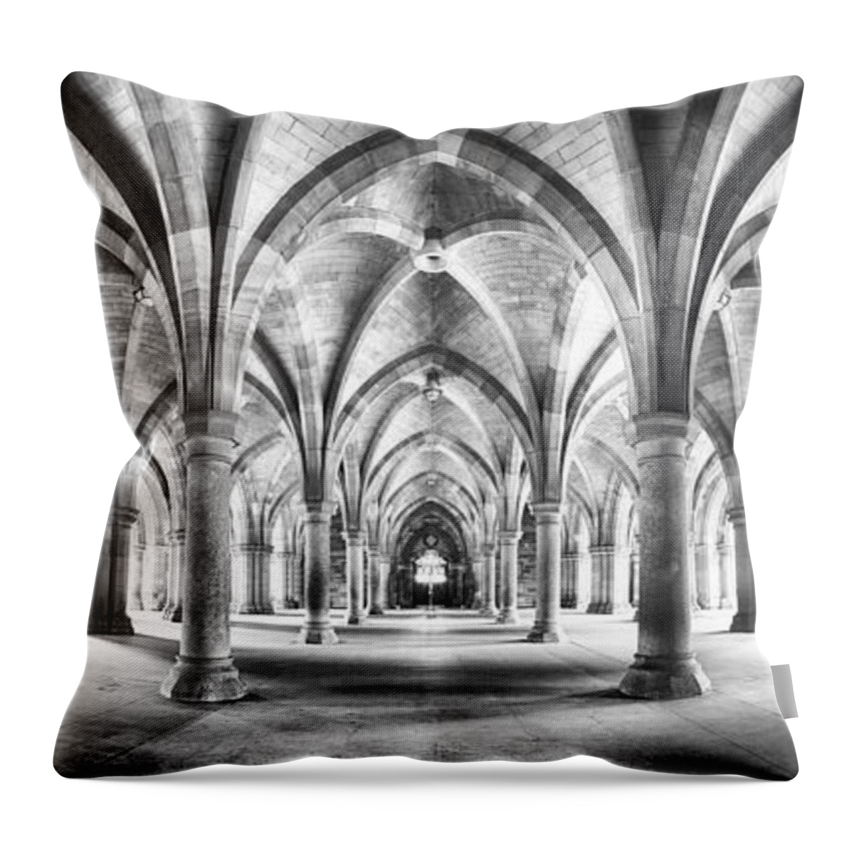 Glasgow Throw Pillow featuring the photograph Cloister black and white panorama by Jane Rix