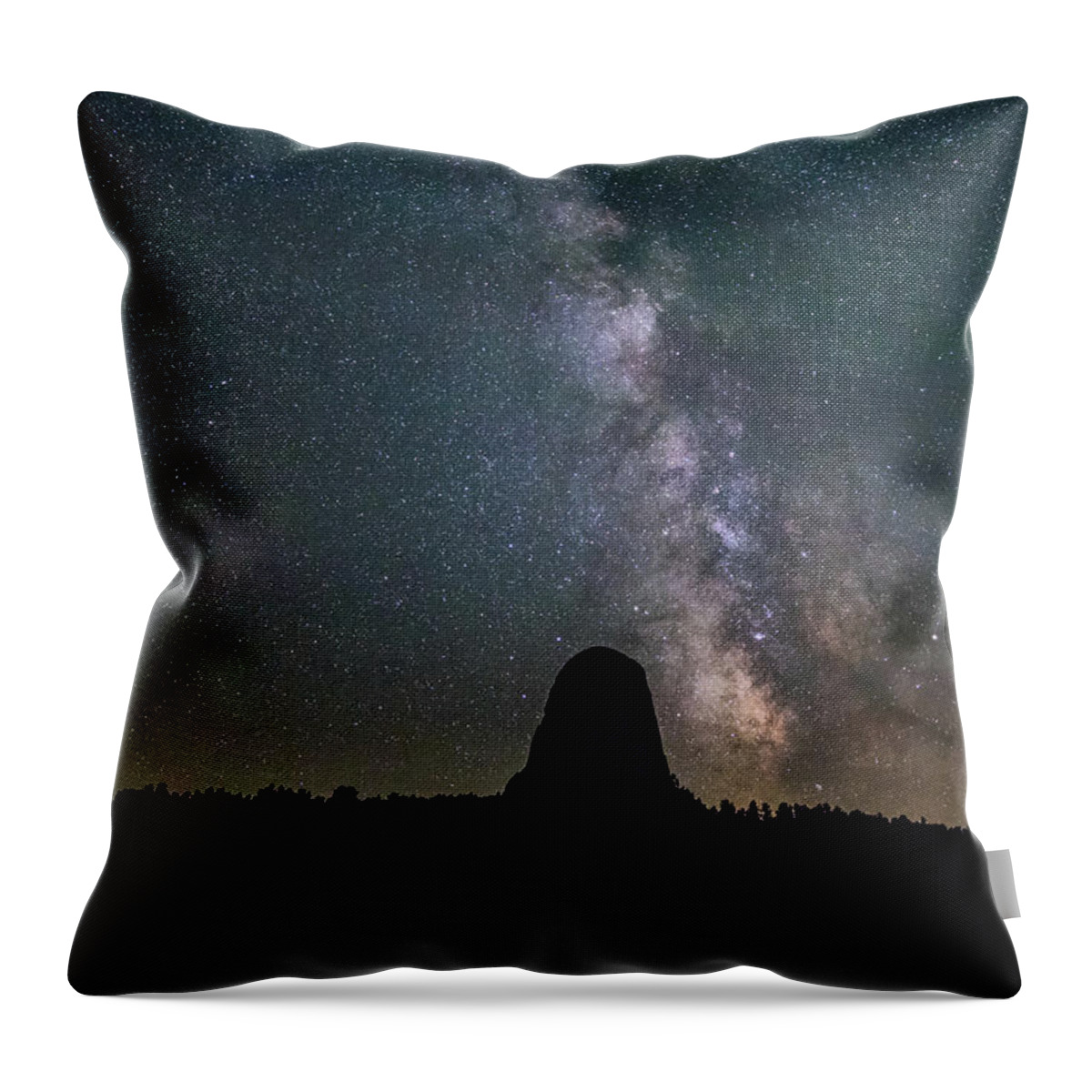 Photosbymch Throw Pillow featuring the photograph Close Encounter with the Milky Way at Devil's Tower by M C Hood