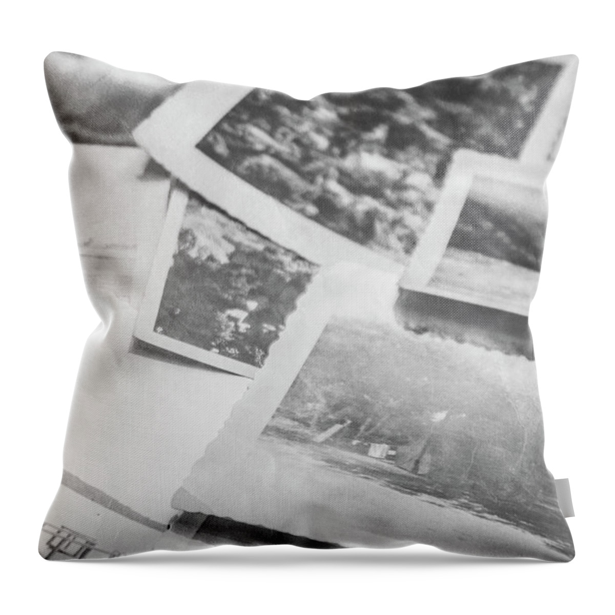 History Throw Pillow featuring the photograph Close up on old black and white photographs by Jorgo Photography