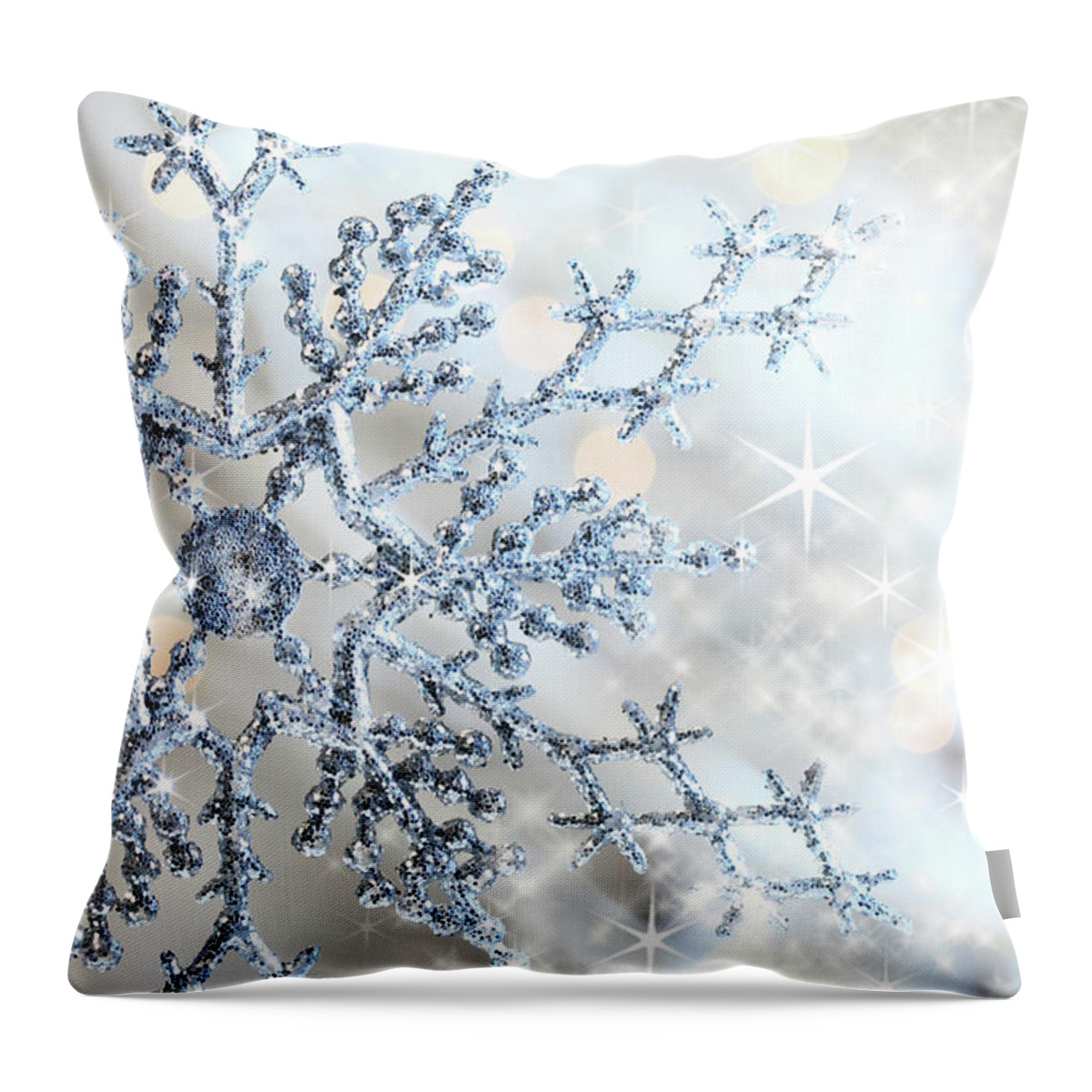 Background Throw Pillow featuring the photograph Closeup of snowflake by Sandra Cunningham