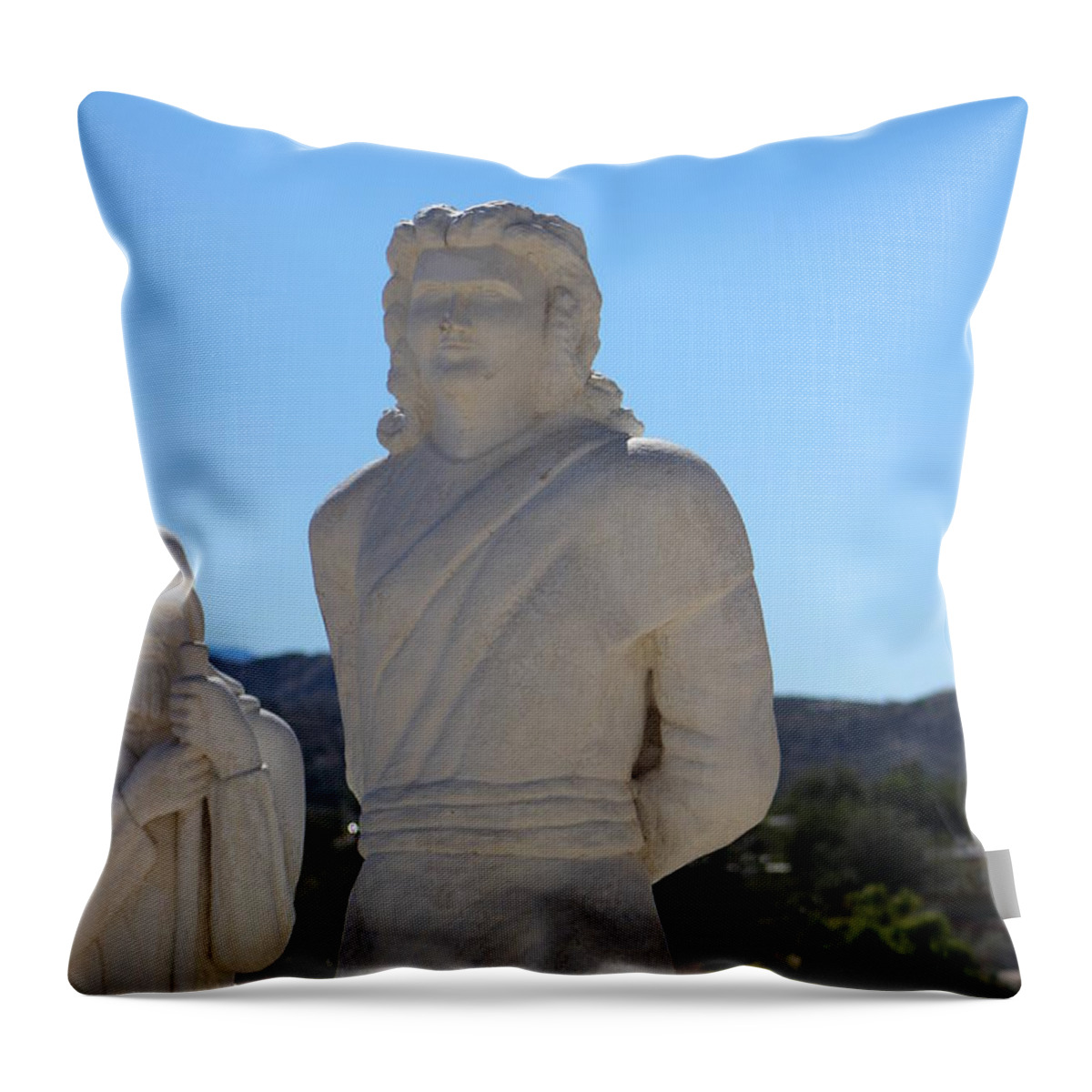 Sermon On The Mount Throw Pillow featuring the photograph Closeup of Statue Sermon on the Mount by Colleen Cornelius