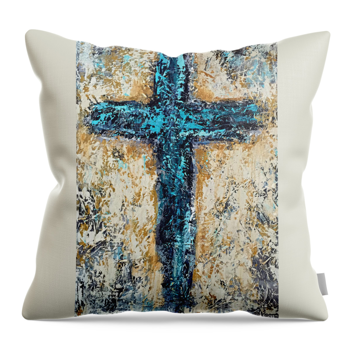 Cross Throw Pillow featuring the painting Clothe Yourself In Mercy by Kirsten Koza Reed