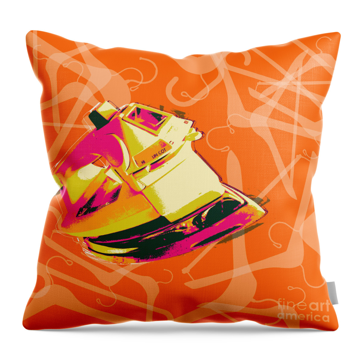 Iron Throw Pillow featuring the digital art Clothes Iron Pop Art by Jean luc Comperat
