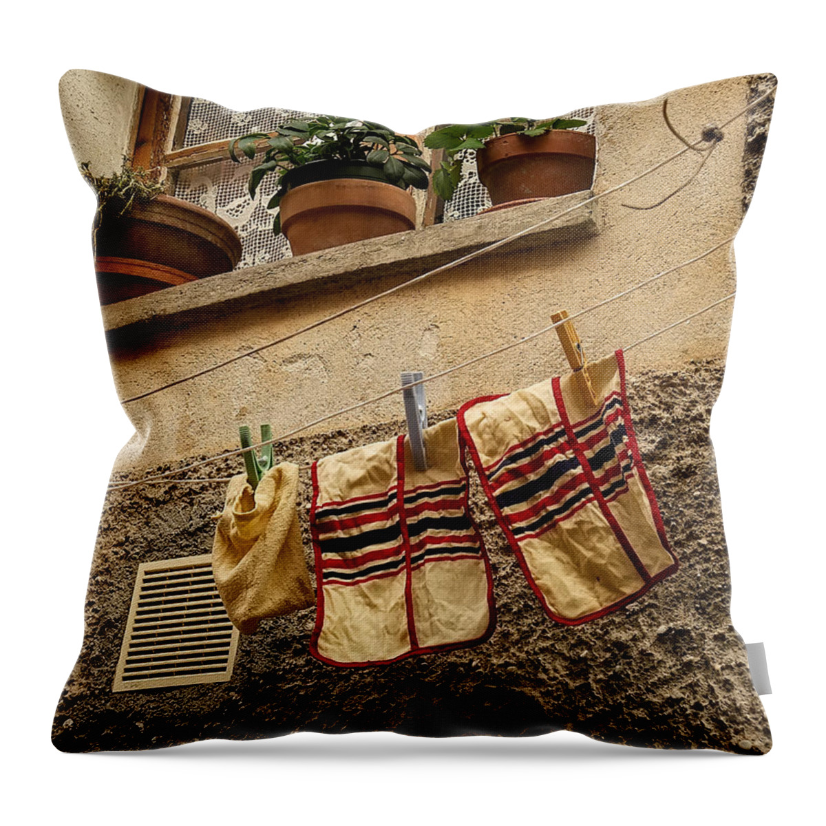 Biot Throw Pillow featuring the photograph Clothesline in Biot by Gary Karlsen