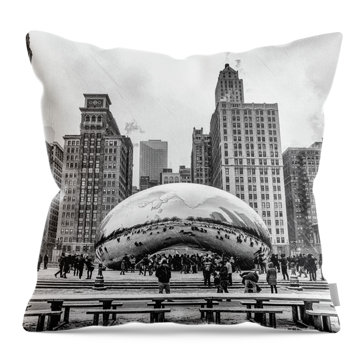 Usa Throw Pillow featuring the photograph Cloud Gate BW by Framing Places