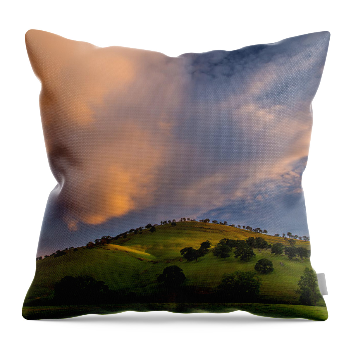 Landscape Throw Pillow featuring the photograph Clouds and Hill at Sunrise by Marc Crumpler