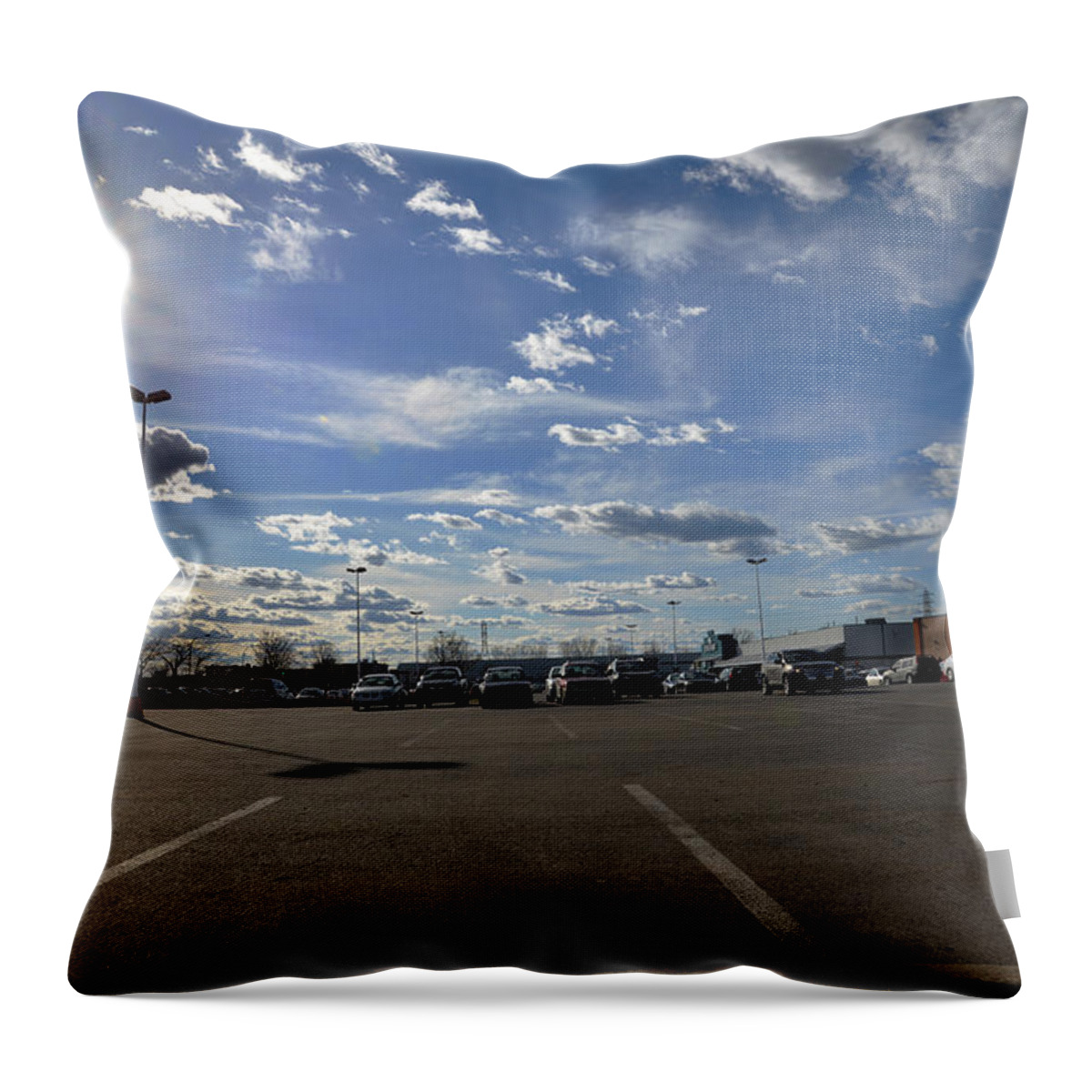 Parking Throw Pillow featuring the photograph Clouds And Parking Lot by Jean-Marc Robert