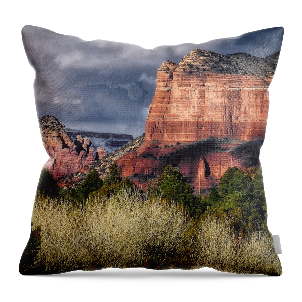 Sedona Throw Pillow featuring the photograph Clouds Over Sedona by Ches Black