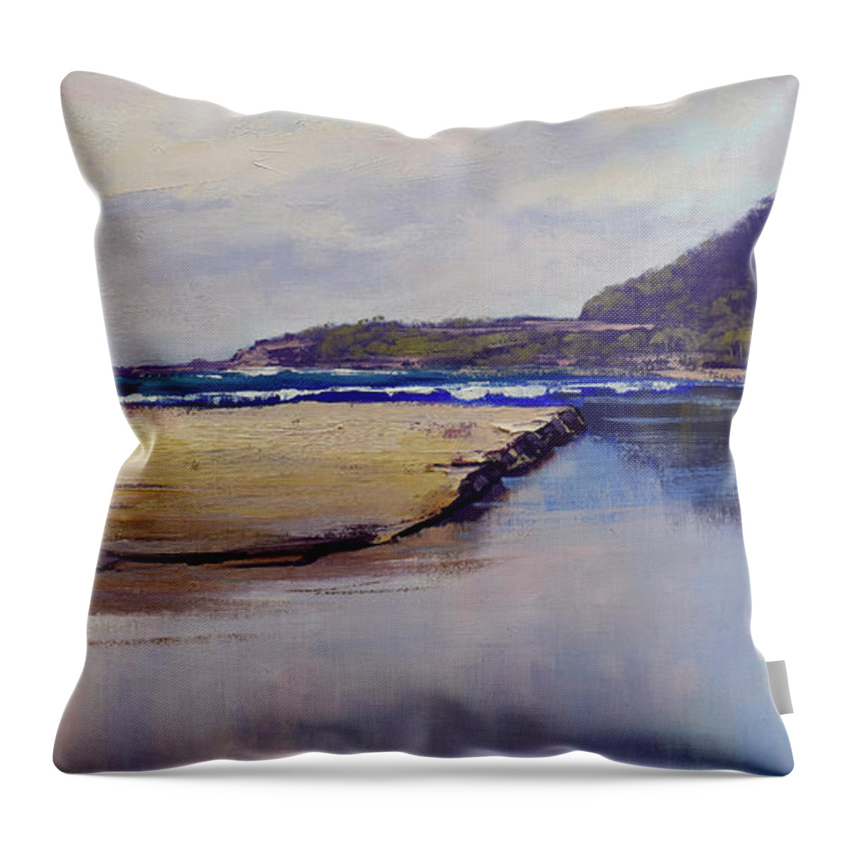 Beach Paintings Throw Pillow featuring the painting Cloudy Coastline by Graham Gercken