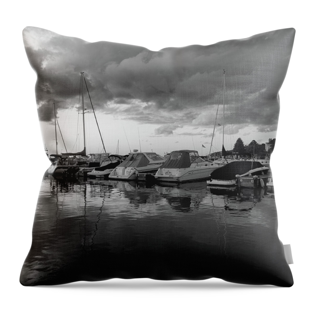Cloudy Throw Pillow featuring the photograph Cloudy Marina Perspective B W by David T Wilkinson