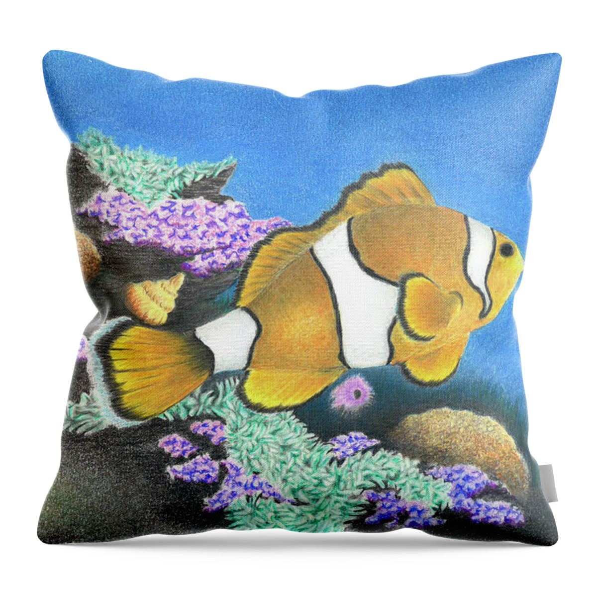 Fish Throw Pillow featuring the drawing Clownfish by Troy Levesque