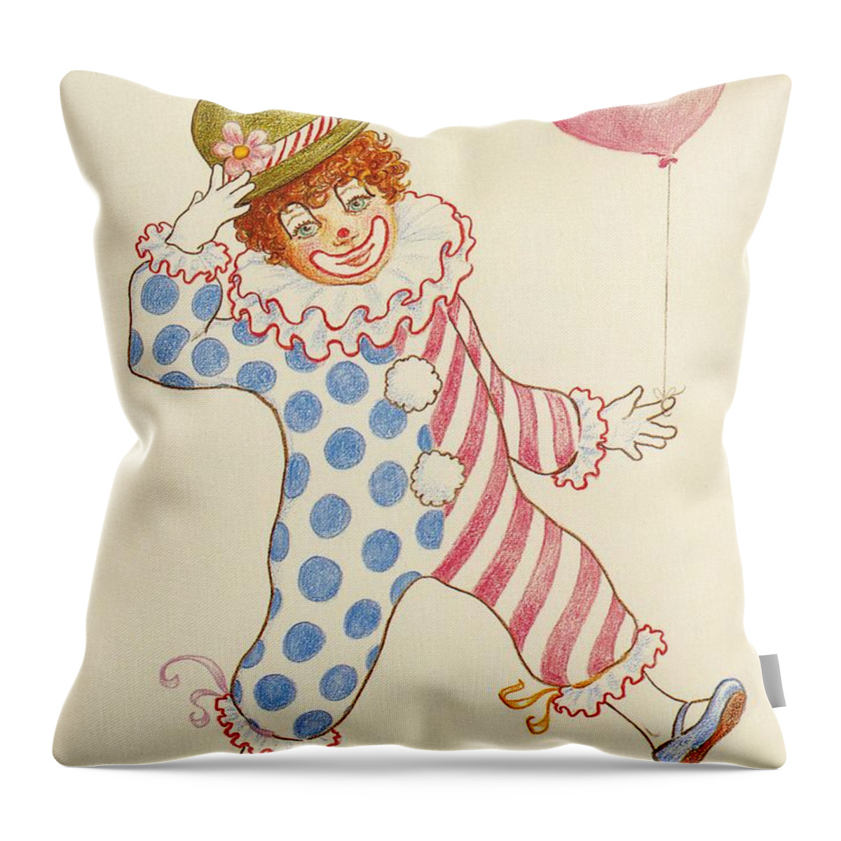 Clown Throw Pillow featuring the drawing Clowning Around at the Kiddie Parade by Dee Davis