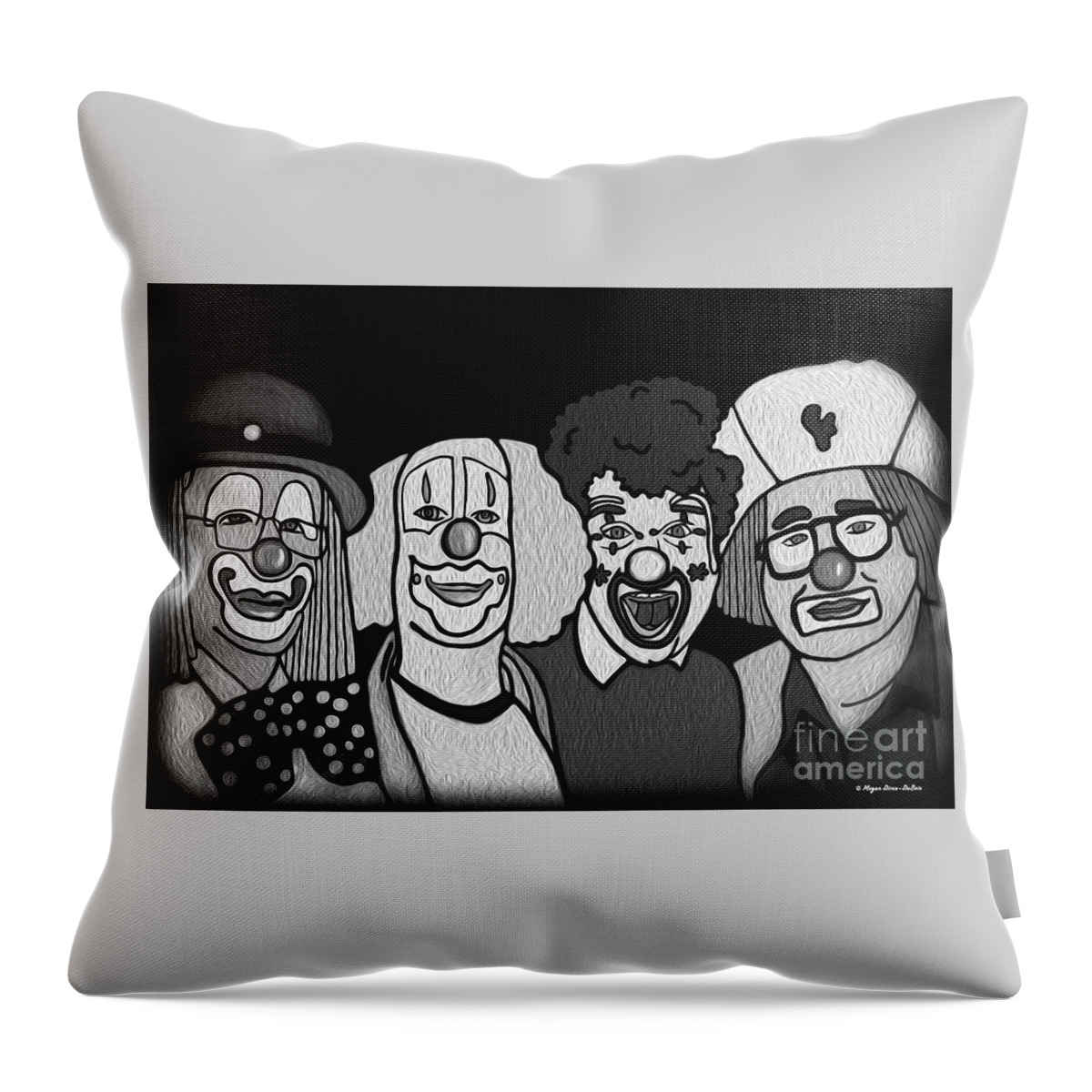 Clown Throw Pillow featuring the digital art Clowns BW by Megan Dirsa-DuBois