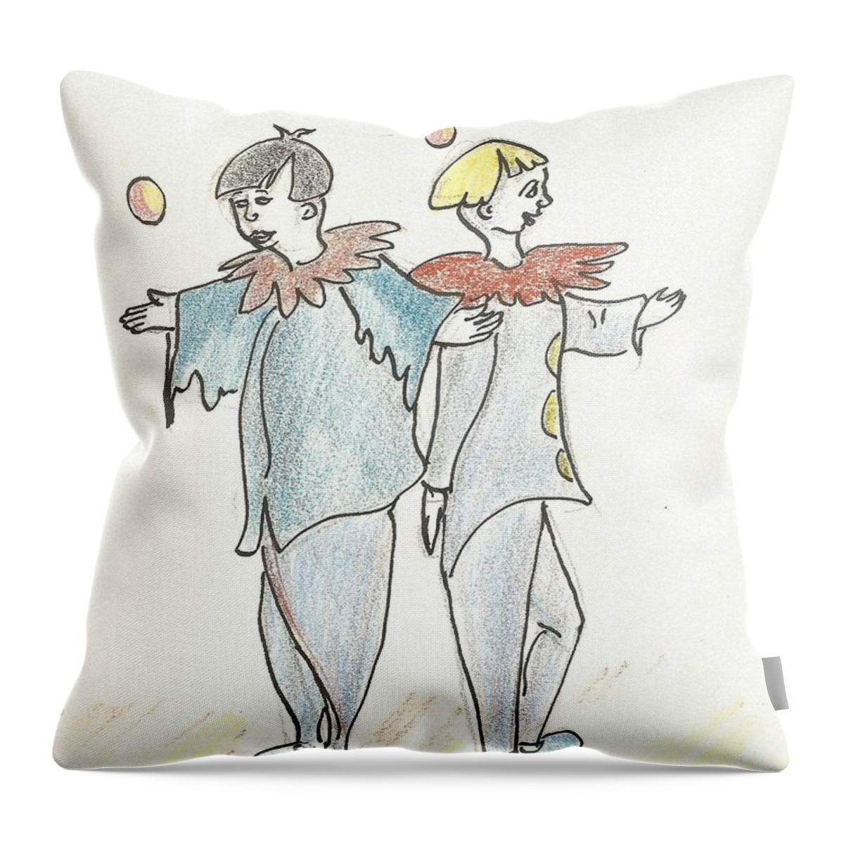 Clown Throw Pillow featuring the drawing Clowns by Gabriel Coelho