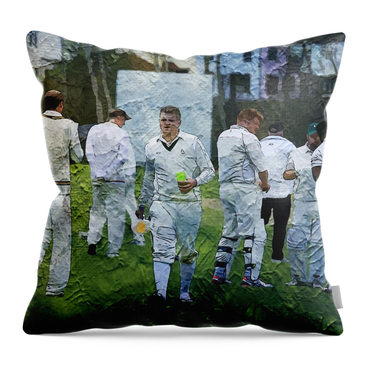Sports Throw Pillow featuring the photograph Club Cricket Tea Break by Zahra Majid