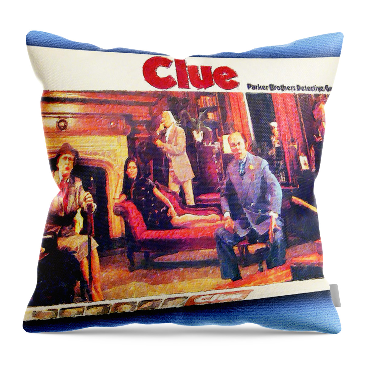 Clue Throw Pillow featuring the painting Clue Board Game Painting by Tony Rubino