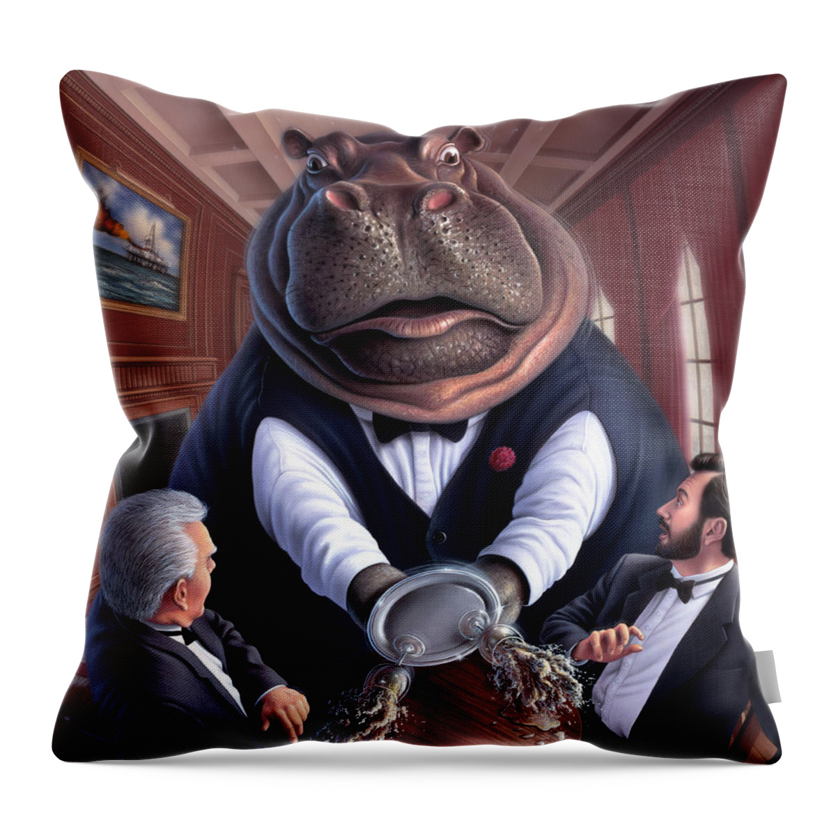 Hippo Throw Pillow featuring the painting Clumsy by Jerry LoFaro