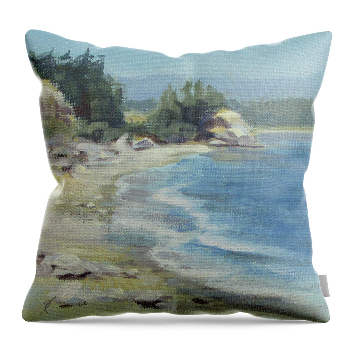 Daily Painting Throw Pillow featuring the painting Coastal Inlet by Karen Ilari