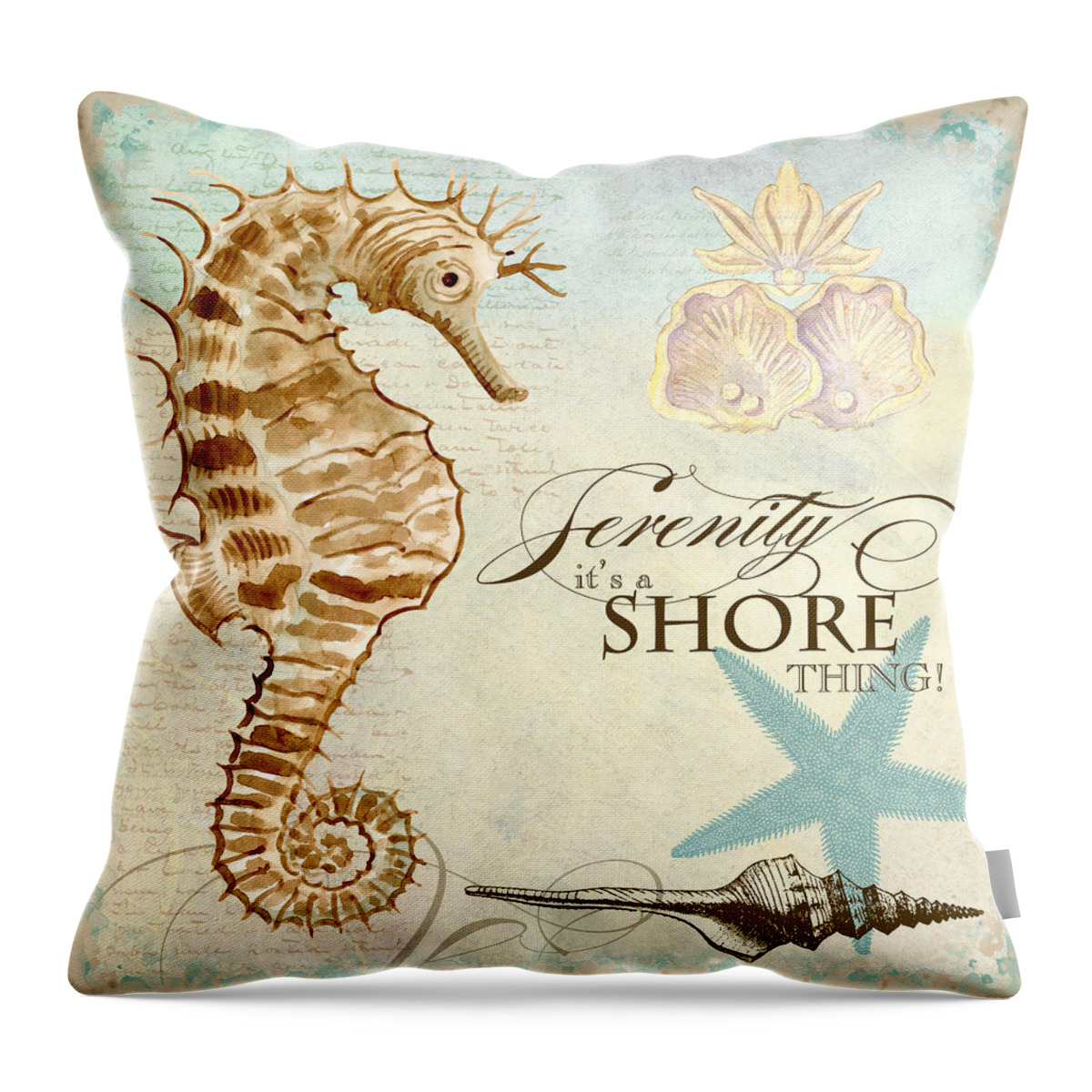 Watercolor Throw Pillow featuring the painting Coastal Waterways - Seahorse Serenity by Audrey Jeanne Roberts